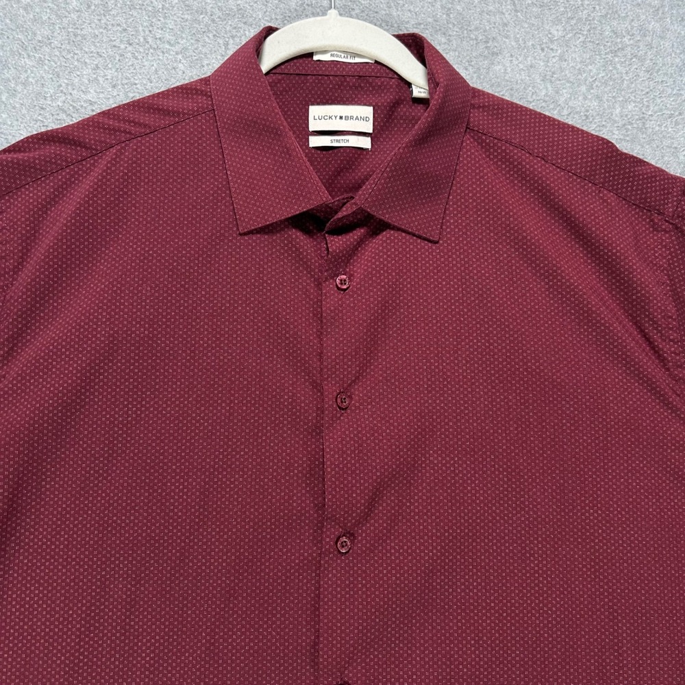 Lucky Brand Button Down Shirt Mens XL Burgundy Stretch Business Casual